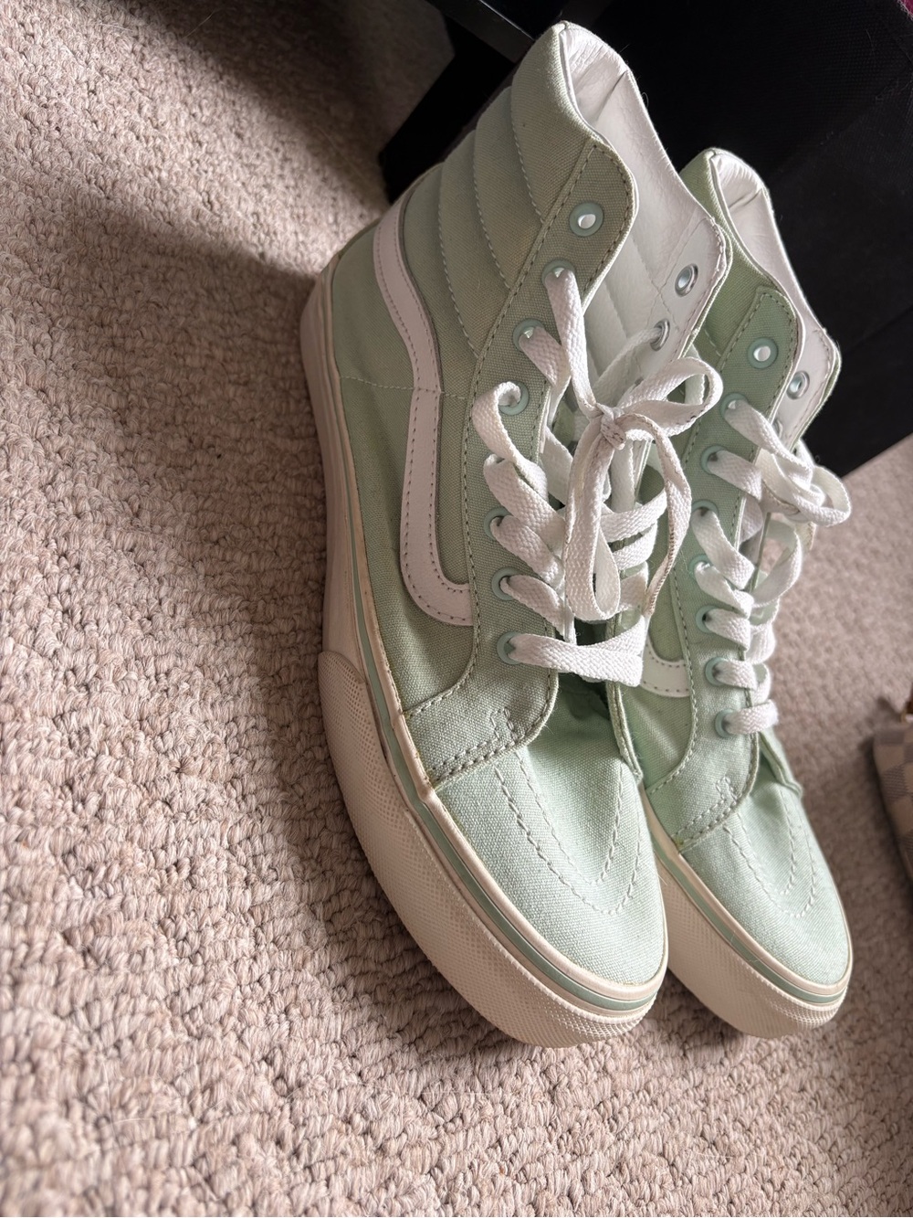 High-Top Women's VANS in Sage Green with White Accents